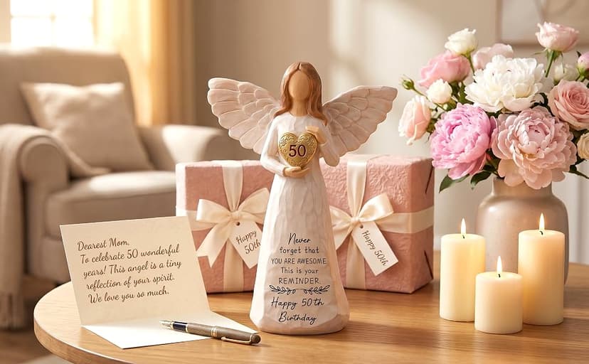 50th Birthday Gift for Her, Birthdays Party Decorations, Happy 50th Birthday Gifts for Women Friends Mom Wife Sister 50th Birthday Gifts for Women, 5.5” Angel Figurine - 50 Year Old Gift Ideas B0H2HTH8PC