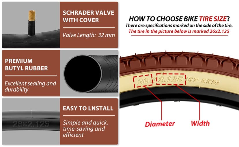 26x2.125 Cruiser Bike Tires: MOHEGIA 2-Pack 26 Inch Folding Tires with Pair Bike Tubes & Tire Levers Replacement Set for Beach Cruiser and Urban Commuting Bicycle