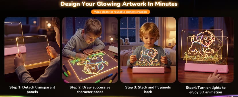 Rechargeable Light up drawing board with 15 Light Effects,Scratch Resistant Easy Clean Panel,Birthday Gift for Kids Age 3-12 16" Led Drawing Board for Kids with Dual Panels - 【2026 New】 B0HJBWNWVW