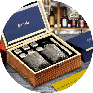 Whiskey Set Gifts for Men, DIOXADOP 6 Stainless Steel Whisky Stones 2 Crystal Whisky Glasses 1 Blessing Card in a Exquisite Wooden Box, Prepare a Gift for Whiskey Scotch Bourbon Lover