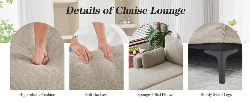31.89" Chaise Lounge with Left Armrest Upholstered Modern Lounge Couch Sleeper Sofa with Cushions & Pillows for Living Room Bedroom Reading Nookk,Taupe