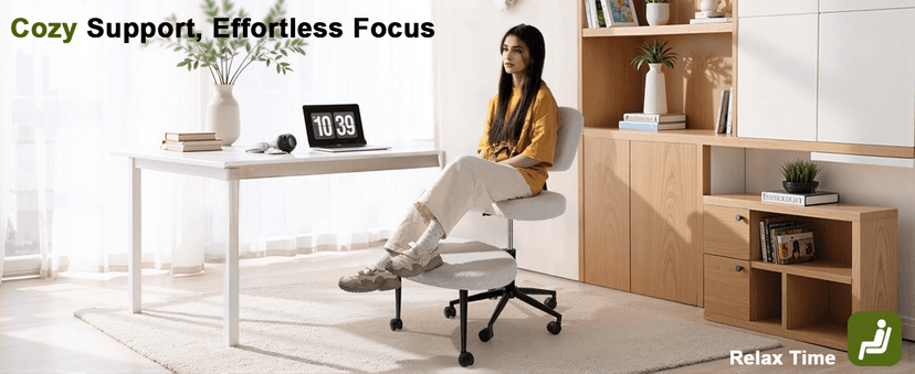Waleaf Ergonomic Cross Legged Office Chair with Wheels, ADHD Chair for Adults, Meditation Chair, Yoga Office Chair, Kneeling Chairs with Comfortable Back Support, Height Adjustable, Teddy Fabric