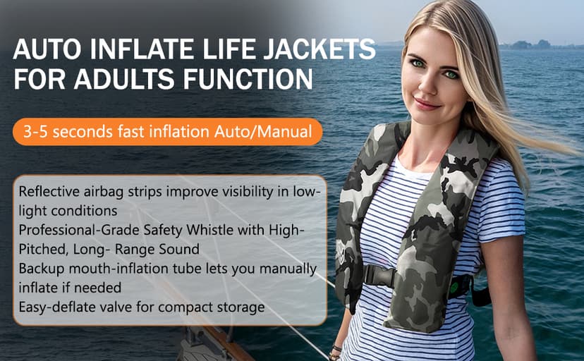 VOGUCCLO Automatic/Manual Inflatable Life Jacket| Inflatable PFD Kayak Vest Adult| Life Vest for Adults| Outdoor Water Sports| Supports up to 330 lbs|33g of Carbon Dioxide Cylinder