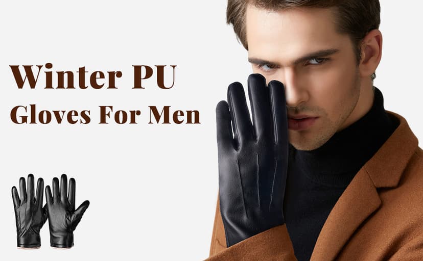 Alepo Winter PU Leather Gloves For Men, Warm Thermal Touchscreen Texting Typing Dress Driving Motorcycle Gloves Wool Lining
