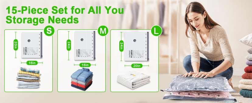 Vacuum Seal Bags for Clothing with Wireless Electric Pump - Travel & Home Use, 15 Pack Ideal Space Saver Vacuum Storage Bags, Travel Vacuum Bags for Luggage
