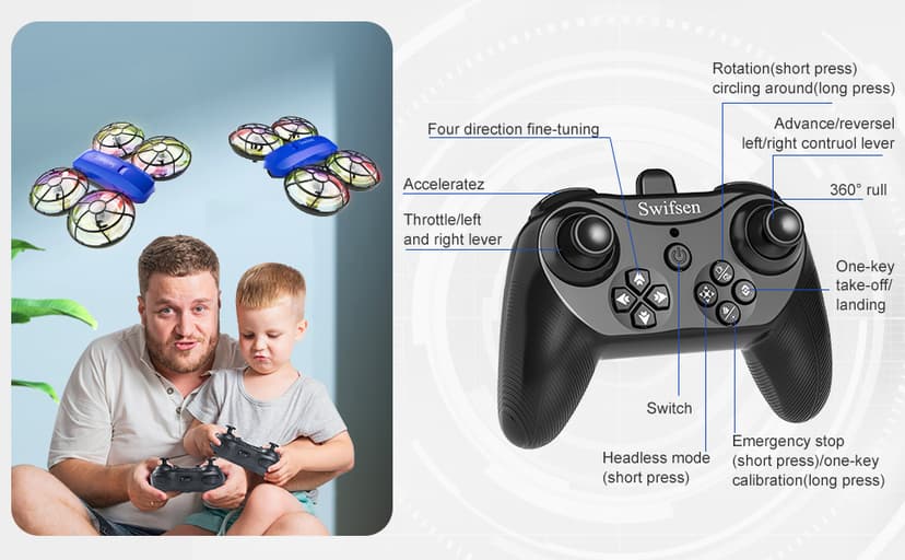 Swifsen Drones for Kids with Camera,Rc Drone Indoor Small Helicopter,Birthday Gifts for Boys and Girls Beginners Friendly,Mini Quadcopter Toy With 2 Batteries,Propeller Protect,Altitude Hold
