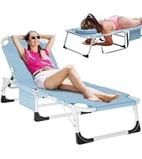 DoCred Heavy Duty XXL Tanning Chair with Face Hole&Mat, Oversized 5-Position Folding Chaise Lounge Chairs for Outside, Portable Beach Lounge Chair for Outdoor Sunbathing Beach Pool Lawn Camping
