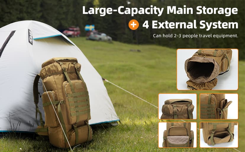 King'sGuard 70L Camping Hiking Backpack for Men Women Large Military Tactical Backpack Molle Rucksack Backpack for Outdoor