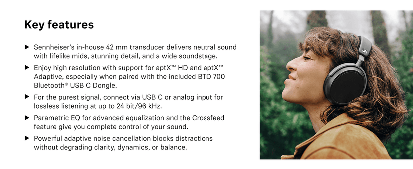 Sennheiser HDB 630 Wireless Over-Ear Headphones - Hi-Res Audiophile Sound, Adaptive Noise Cancellation, Parametric EQ, 60 Hour Battery Life, Includes USB-C Low-Latency Bluetooth Adapter - Black