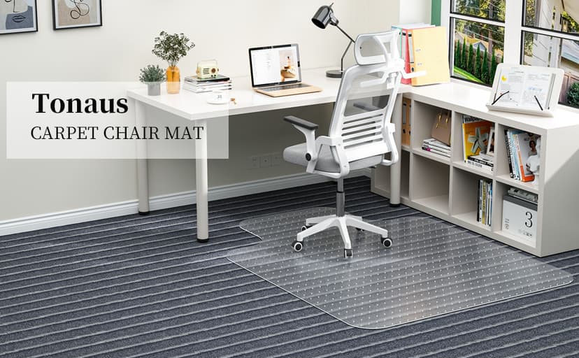 Tonaus Office Chair Mat for Carpet, 48"×36" Desk Chair Mat T-Shape Carpet Protector Mat for Office Chair, Transparent 2.2mm Thick T-Shape Floor Protection with Non-Slip Studded