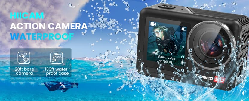 Waterproof Action Camera Underwater,Sports Camera 4K60FPS 30MP with EIS/Dual Screen/5X Zoom/Remote Control,Bare Underwater Camera with Waterproof Case,4K Action Camera for Vlogging/Video Recording