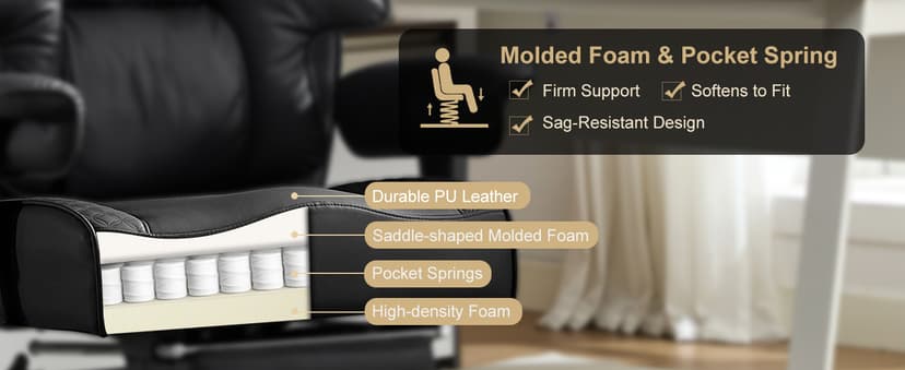 EXCEBET Big and Tall Office Chair 400lbs Wide Seat, Leather High Back Executive Office Chair with Foot Rest, Ergonomic Chairs Lumbar Support for Lower Back Pain Relief (Grey)