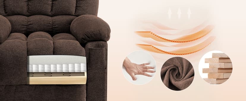 Sweetcrispy Power Lift Recliner Chair with Vibration Massage and Heat for Adults, Ergonomic Overstuffed Breathable Fabric Reclining Chair with Side Pockets, Remote Control, Living Room, Bedroom, Brown