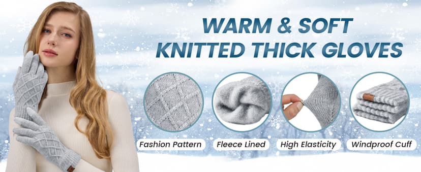 REACH STAR 2 Pairs Winter gloves for women Touch screen Elastic Thermal knit Lining Warm Gloves for Cold weather