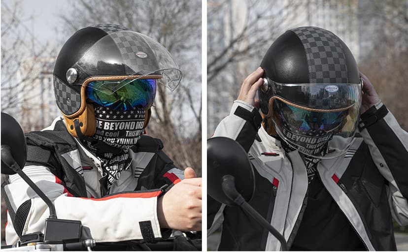 Dual Visor 3/4 Open Face Motorcycle Helmet for Men & Women, DOT Approved Unisex Retro Half Helmet,Motorbike Casco for Moped Cruiser Bobber and Chopper