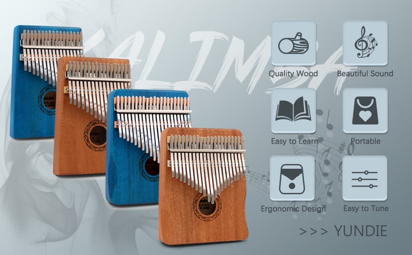 Kalimba Thumb Piano,YUNDIE Portable 17 Keys Mbira Finger Piano with Tune Hammer and Study Instruction,Musical Instruments Birthday Gift for Adult Beginners Professional(Brown)