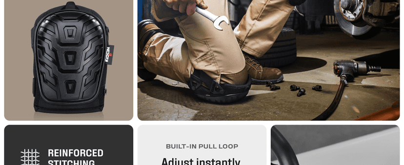 NoCry Professional Gel Knee Pads for Work with Soft Foam and Gel Cushion — Heavy Duty Cap, Reinforced Adjustable Straps, Military-Grade Rivets and Built-in Hang Loops — Perfect for Construction