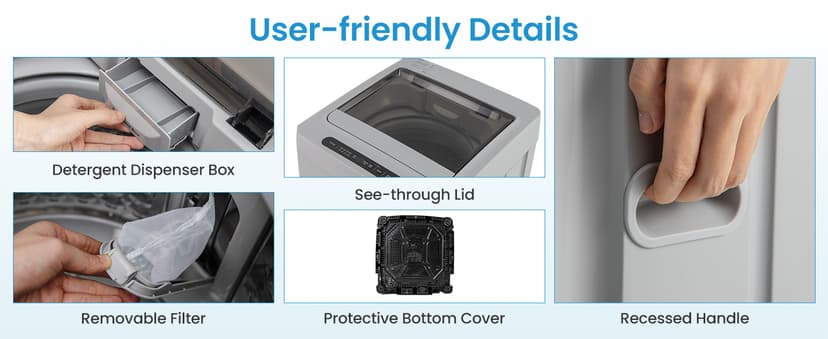 Giantex Portable Washing Machine, 1.5 cu.ft Compact Washer with Drain Pump, LED Display, 8 Programs, 10 Water Levels, Child Lock, 11 LBS Clothes Capacity for Apartment, Home, Dorms, RV (Gray & Black)