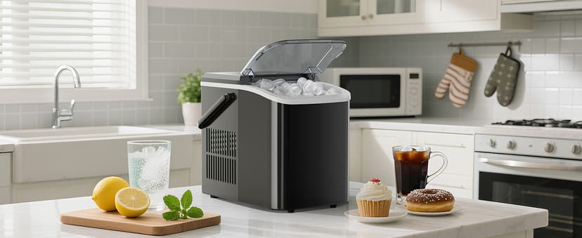OLIXIS Ice Maker Machine with Handle,26lbs in 24Hrs,9 Ice Cubes in 6 Mins,Auto-Cleaning Portable Ice Maker with Basket and Scoop, Countertop Ice Maker for Home/Kitchen/Camping/RV, Sleek Black