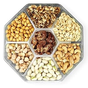 Christmas Nuts Gift Basket for Holiday Season, Premium Mixed Nut Assortment Gift Gourmet Snack Food Present Box, Christmas Gift Basket for Family (7 Sectional)