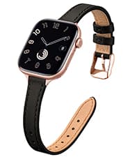 STIROLL Slim Leather Bands Compatible with Apple Watch Band 38mm 40mm 41mm 42mm(Series 11 10), Top Grain Leather Watch Thin Wristband for iWatch SE 9 8 7 6 5 4 3 2 1 (Black Rose Gold)