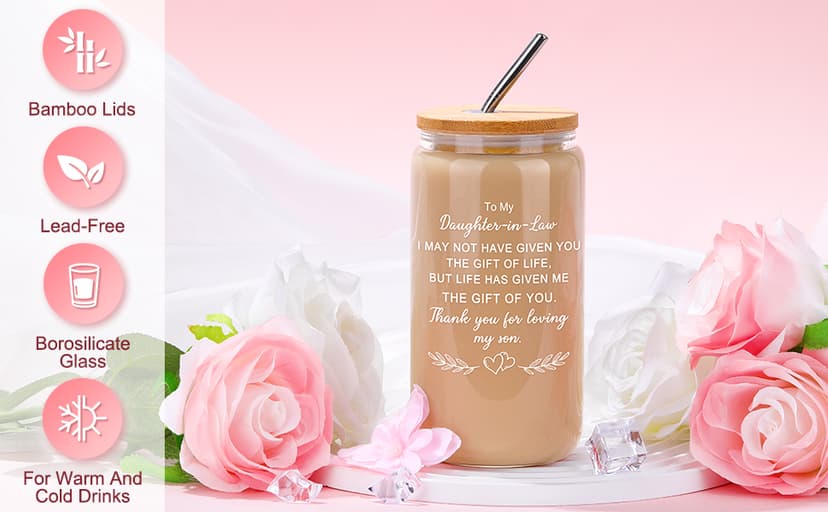 Saineron Daughter in Law Gifts from Mother in Law Future Daughter-in-Law Birthday Gifts Thoughtful Wedding Day, Anniversary, Happy Birthday Gift Includes Canvas Tote Bag, 16oz Glass Cup B0FSSGJ5CL