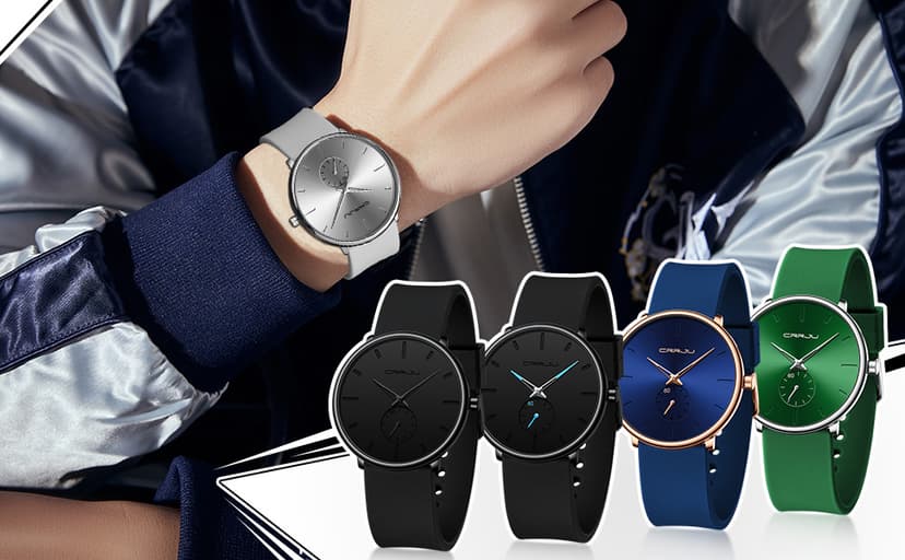 CRRJU Men’s Women Watch Casual Stylish Waterproof Quartz Unisex Wristwatches, Ultra Thin Watches for Men Women, Colorful Silicone Band