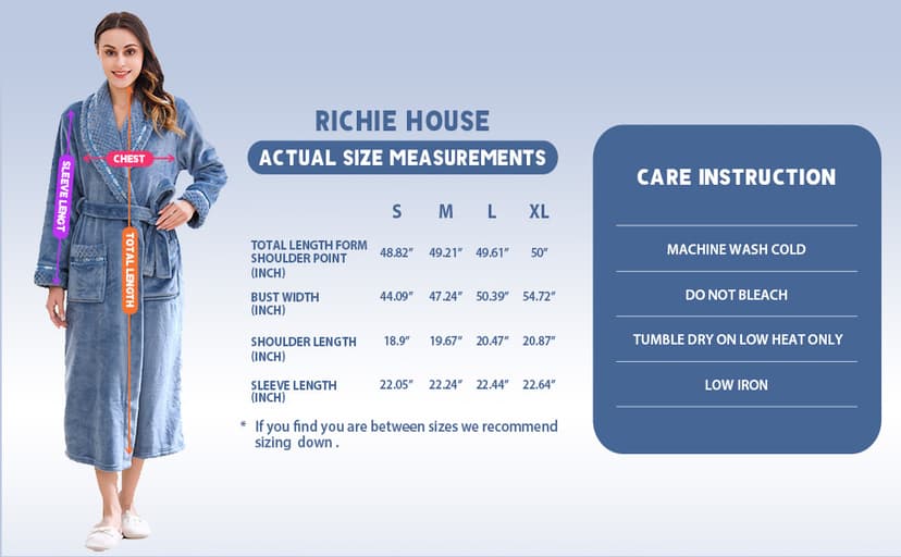Richie House Women's Plush Soft Warm Fleece Bathrobe Robe RH1591