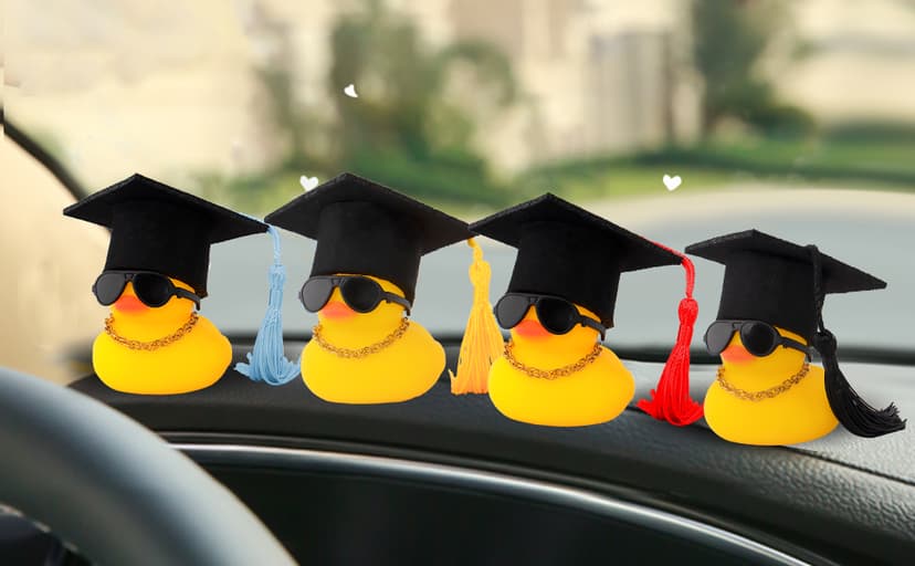 wonuu Car Dashboard Decor Graduation Hat Rubber Duck, Car Ducks Ornaments with Mini Hat Necklace Sunglasses Scarf (Black) B0CSYPZJK4