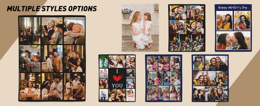 Yoke Style Ships Next Day, Custom Blanket with Picture, Personalized Throw Photo Blankets Customized Photo Gifts for Mom Dad Women Family - 9 Photos