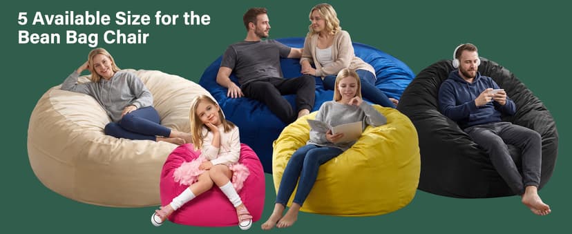 fond + found 5FT Bean Bag Chair for Adults - Giant Memory Foam Bean Bag with Removable Washable Cover, Large Comfy Bean Bag Chair with Handle & Side Pocket for Living Room, Bedroom, Gaming