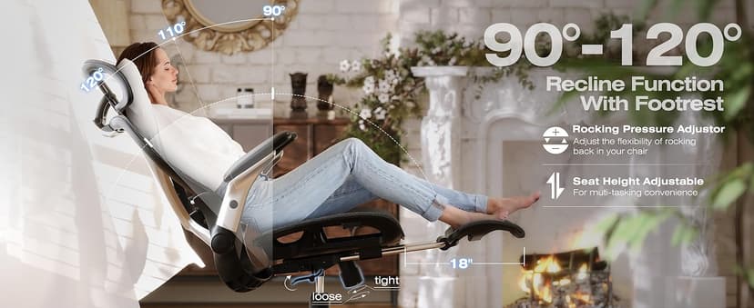 ELABEST X100 Ergonomic Mesh Office Chair with Footrest, Big and Tall Hone Desk Chair with 5D Flip-Up Arms, Adjustable 3D Lumbar Support,Gaming & Executive Computer Chairs
