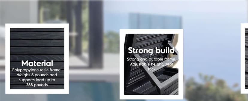 Nestl Patio Chairs - Black Chaise Lounge Chair Outdoor, 5-Position Adjustable Sun Tanning Chair, Waterproof Pool Lounge Chairs Set of 2, Reclining Lawn Chair, Lightweight Outdoor Lounge Chairs