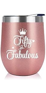 NewEleven 50th Birthday Gifts For Women, Her - 1975 50th Birthday Decorations - Gift For Women Turning 50-50 Year Old Gifts For Her, Mom, Wife, Friends - 12 Oz Wine Tumbler