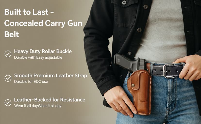 POYOLEE Concealed Carry CCW Leather Gun Belt | Top Grain Leather Belt for Gun Carry | Mens Heavy Duty EDC Belt 1 1/2-Inch