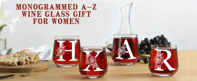 Personalized Gifts for Women,Monogrammed A-Z Wine Glasses Gifts for Women,Wine Glass for Gift Box,Birthday Gifts for Mom Sister Grandma-J