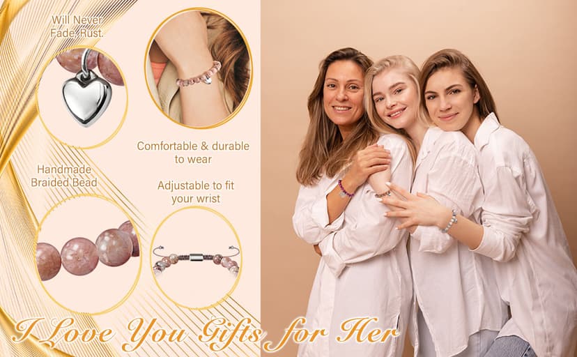 Stocking Stuffers for Teens, Christmas Gifts for Mom from Daughter Beaded Bracelets for Women Teen Girl Gifts Adjustable Charm Link Bead Birthday Graduation Gift for Her Girlfriend Sister