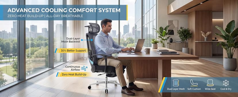 Ergonomic Office Chair with Footrest & Adjustable Lumbar Massager, High Back,Big and Tall,Desk Chair with 5D Headrest, Reclining Swivel Rolling Mesh Chair for Home Office, 400LBS (Black)