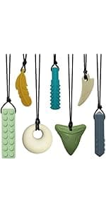 Sensory Toys for Kids Babies Toddlers 4 Pack, P Shape Baby Teething Toys for 3-6 6-12 Months Oral Motor Stimulation, Sensory Chew Toys for Autistic Children, Silicone Chewy Necklaces for Kids Adults