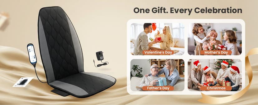 CILI Vibration Massage Chair Pad, Quiet Back Massager for Office Chair, Sofa & Recliner, Independent Graphene Heat & Massage Control, Fathers Day Gift for Back Pain Relief (Vibration Only)