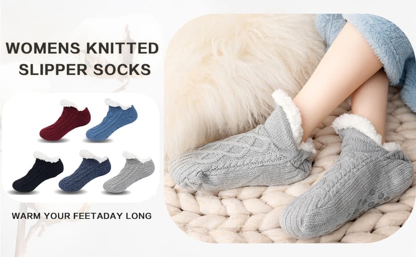 Unisex Fluffy Fuzzy Warm Slipper Socks for Men Women, Thick Fleece Lined Non-Slip Socks Indoor Floor B0DCS3T47Z