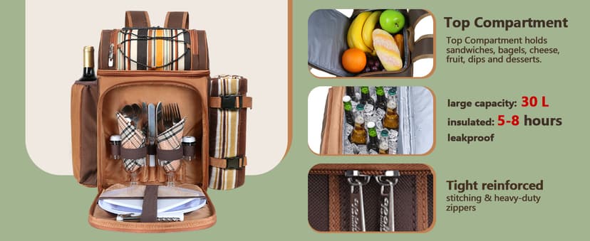 Hap Tim Picnic Basket Backpack for 2 Person with 2 Insulated Cooler Compartment, Wine Holder, Fleece Blanket, Cutlery Set, Wedding Gifts for Couples, Bridal Shower Gifts, Engagement Gifts