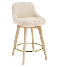 Zesthouse Swivel Farmhouse Bar Stools Set of 4, 26" Modern Counter Stools with Open Back & Natural Wood Legs, Upholstered Linen Fabric Counter Height Barstools, High Chairs for Island Kitchen, Green