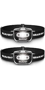 LED Headlamp 2-pack Battery Powered (AAA) (Batteries Not Included) | Head Lamp for Running Hunting Camping Fishing Hiking with Red Light and Adjustable Headband - Bright Forehead Headlamp 7 Modes