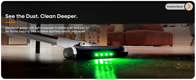 ElecKeys Cordless Vacuum Cleaner, 580W 48KPA 65Mins Vacuum Cleaners for Home, Self-Standing Anti-Tangle Vacuum with LED Display, Rechargeable, Lightweight, Cordless Vacuum for Floors/Pet Hair/Carpets