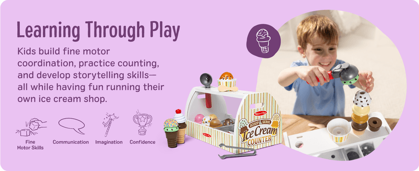 Melissa & Doug Wooden Scoop & Serve Ice Cream Counter, Pretend Play Store, 28 Toy Food & Play Kitchen Accessories, Preschool Toys for Girls & Boys 3+ B01B1V10KA