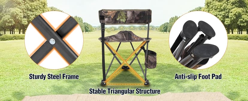 REDCAMP 2 Pack Tripod Hunting Chairs for Blinds, Folding Lightweight Portable Fishing Chair for Adults Hunting Stools with Backrest, Golf Chairs for Spectators, Camo