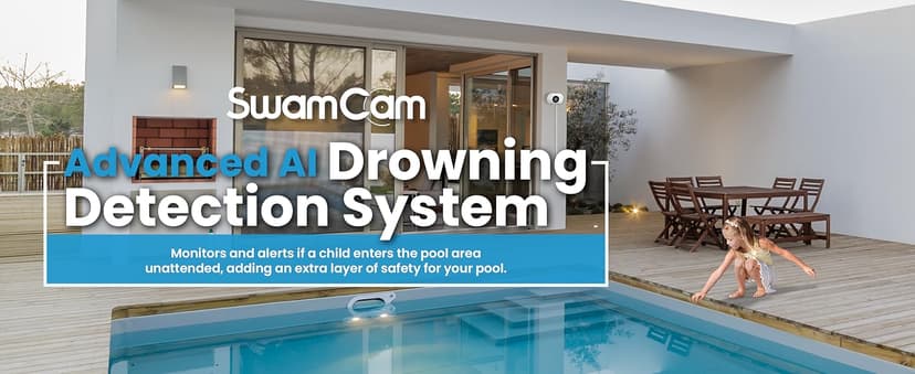 SwamCam Pool Alarm Wi-Fi Camera System – ASTM F2208 Certified – Smart Pool Safety for In-ground & Above-Ground Pools – Real-Time Alerts, Live View, Built-in Wi-Fi Repeater