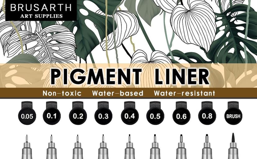 Brusarth Precision Black Micro-Pen Fineliner Ink Pens, Waterproof Archival Ink, Drawing Pen, Artist Illustration Pens, Multiliner, for Art Watercolor, Sketching, Anime, Manga, Design, 9/Set(Black)