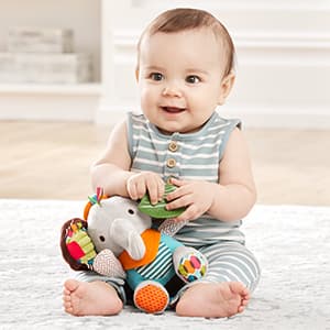 Skip Hop Bandana Buddies Baby Activity and Teething Toy with Multi-Sensory Rattle and Textures, Elephant
